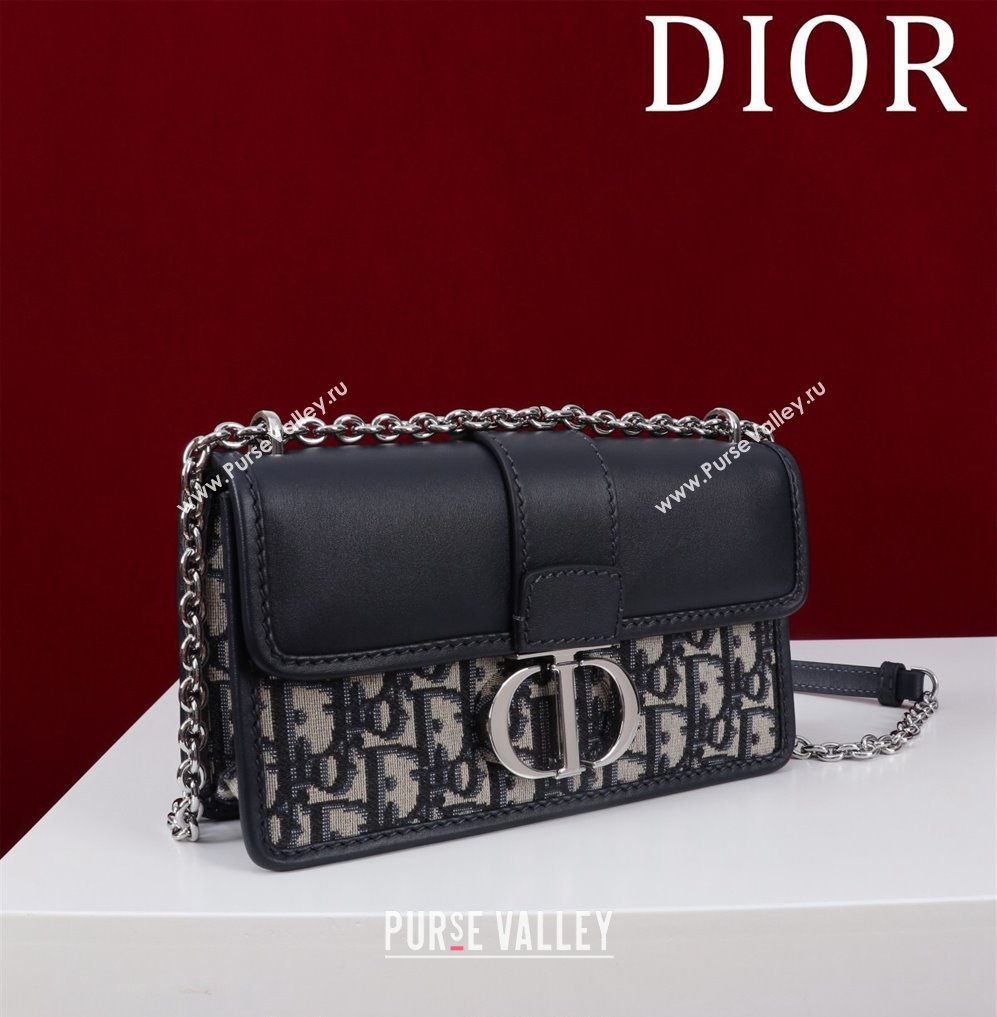 Dior 30 Montaigne East-West Bag with Chain in Blue Dior Oblique Jacquard and Smooth Calfskin Black/Silver 2024 (XXG-241101084)