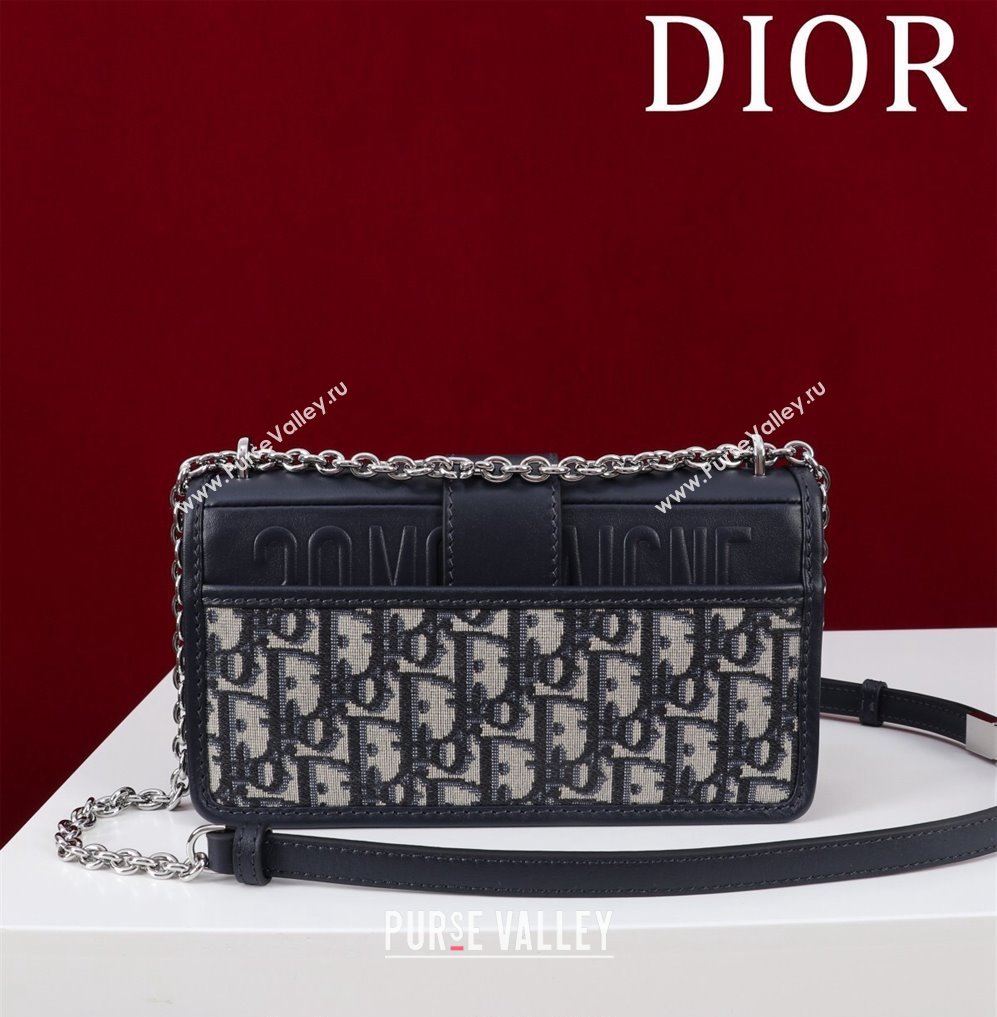 Dior 30 Montaigne East-West Bag with Chain in Blue Dior Oblique Jacquard and Smooth Calfskin Black/Silver 2024 (XXG-241101084)