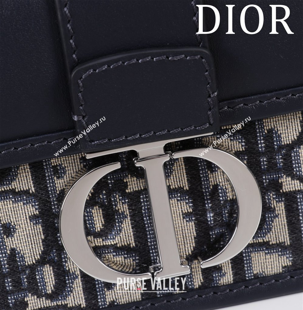 Dior 30 Montaigne East-West Bag with Chain in Blue Dior Oblique Jacquard and Smooth Calfskin Black/Silver 2024 (XXG-241101084)