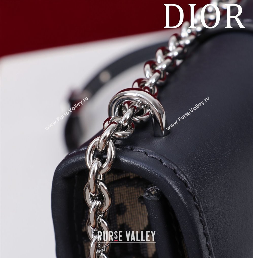 Dior 30 Montaigne East-West Bag with Chain in Blue Dior Oblique Jacquard and Smooth Calfskin Black/Silver 2024 (XXG-241101084)