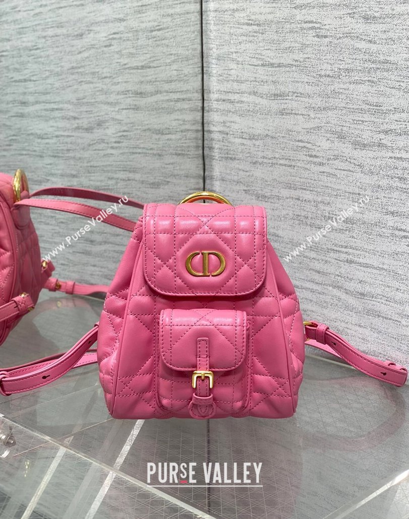 Dior Small Dior Caro Backpack Bag in Macrocannage Lambskin Deep Pink 2024 (XXG-241101003)