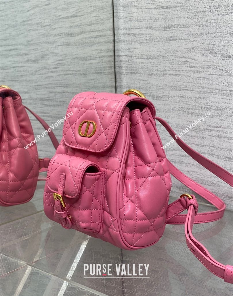 Dior Small Dior Caro Backpack Bag in Macrocannage Lambskin Deep Pink 2024 (XXG-241101003)