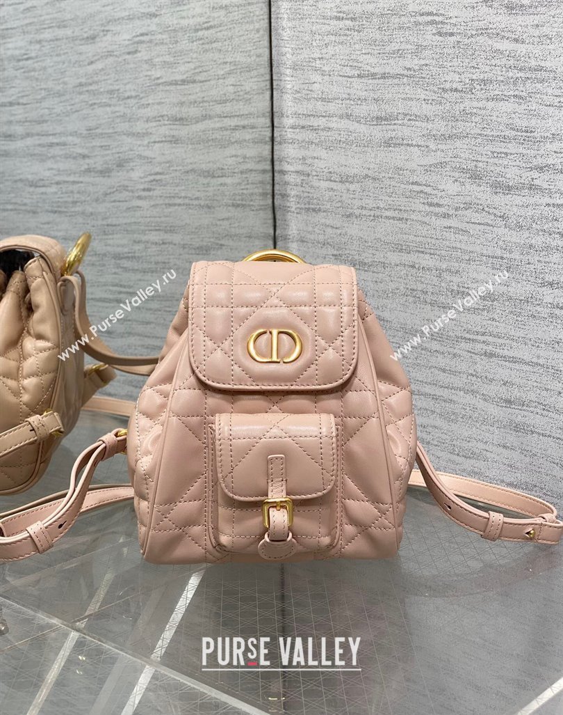 Dior Small Dior Caro Backpack Bag in Macrocannage Lambskin Nude Pink 2024 (XXG-241101004)