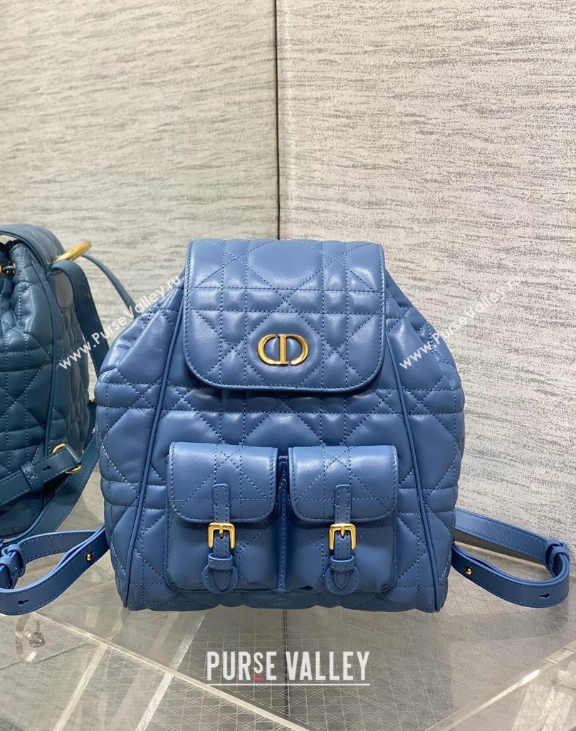 Dior Medium Dior Caro Backpack Bag in Macrocannage Lambskin Blue 2024 (XXG-241101011)