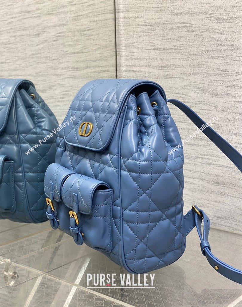 Dior Medium Dior Caro Backpack Bag in Macrocannage Lambskin Blue 2024 (XXG-241101011)