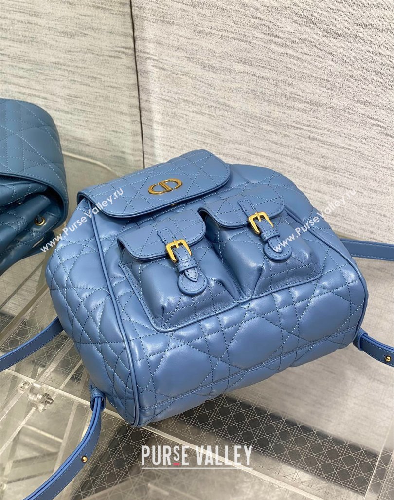 Dior Medium Dior Caro Backpack Bag in Macrocannage Lambskin Blue 2024 (XXG-241101011)