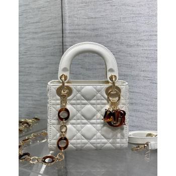 Dior Mini Lady Dior Bag in White Cannage Lambskin with Brown Tortoiseshell-effect Link 2024 (XXG-241101088)