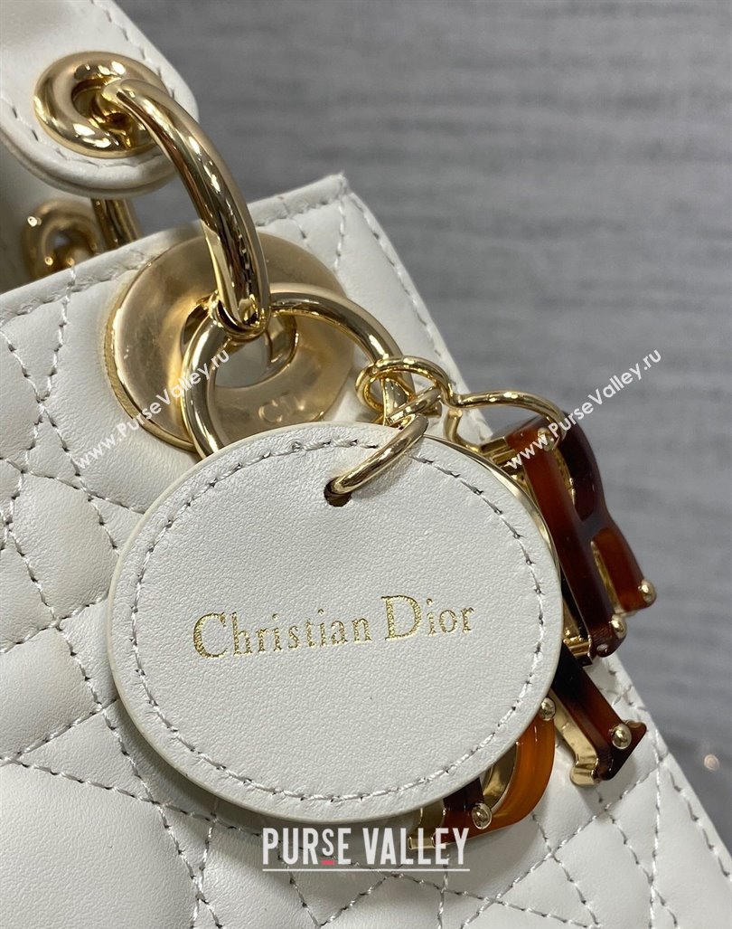 Dior Mini Lady Dior Bag in White Cannage Lambskin with Brown Tortoiseshell-effect Link 2024 (XXG-241101088)