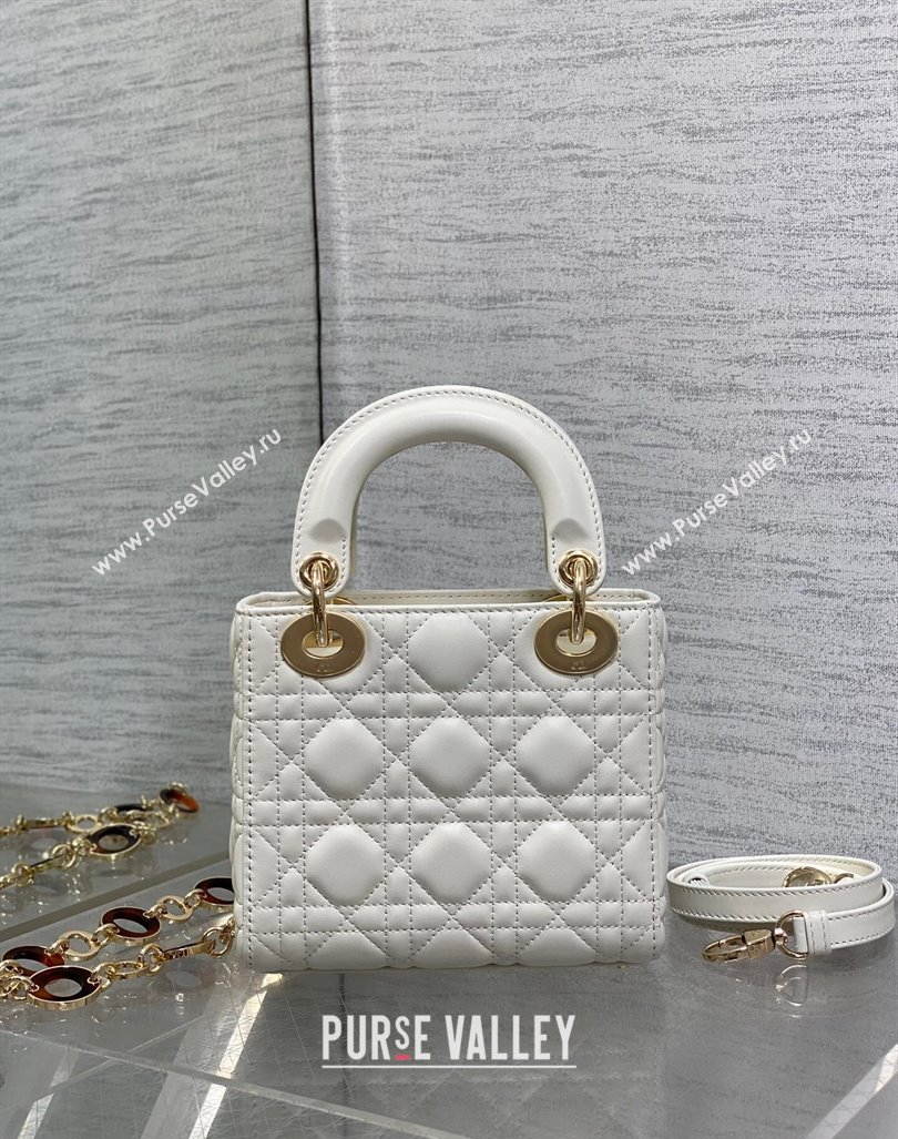 Dior Mini Lady Dior Bag in White Cannage Lambskin with Brown Tortoiseshell-effect Link 2024 (XXG-241101088)