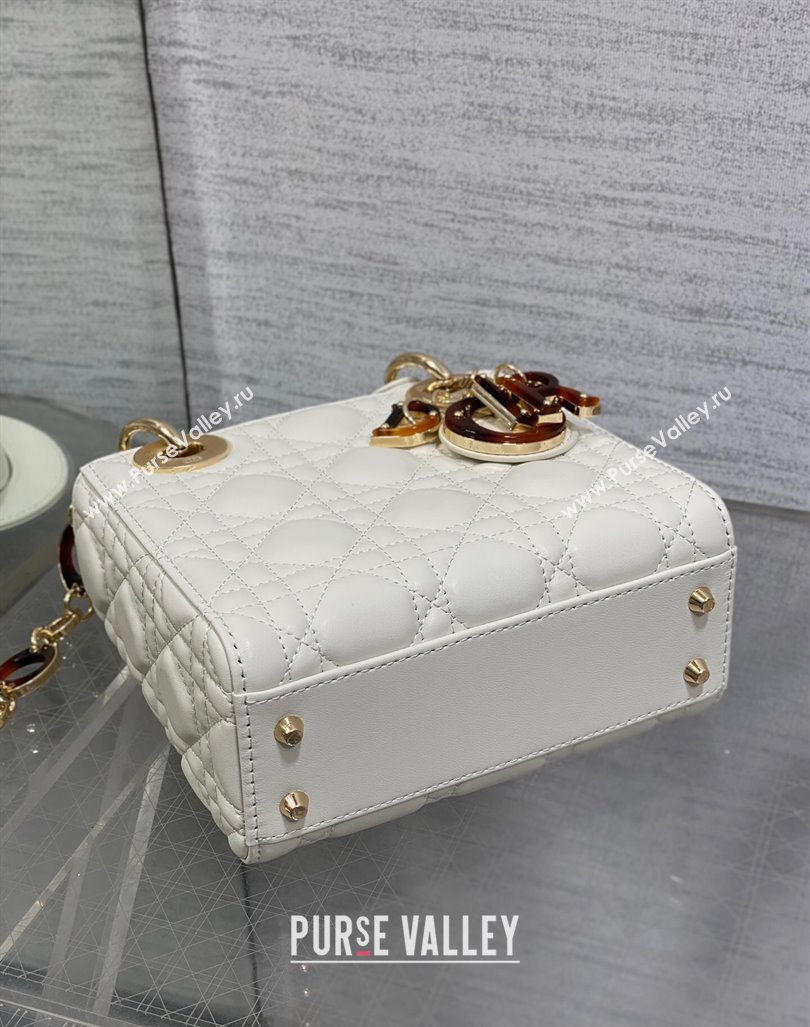 Dior Mini Lady Dior Bag in White Cannage Lambskin with Brown Tortoiseshell-effect Link 2024 (XXG-241101088)