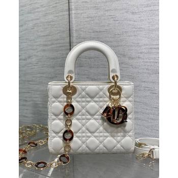 Dior Small Lady Dior Bag in White Cannage Lambskin with Brown Tortoiseshell-effect Link 2024 (XXG-241101091)