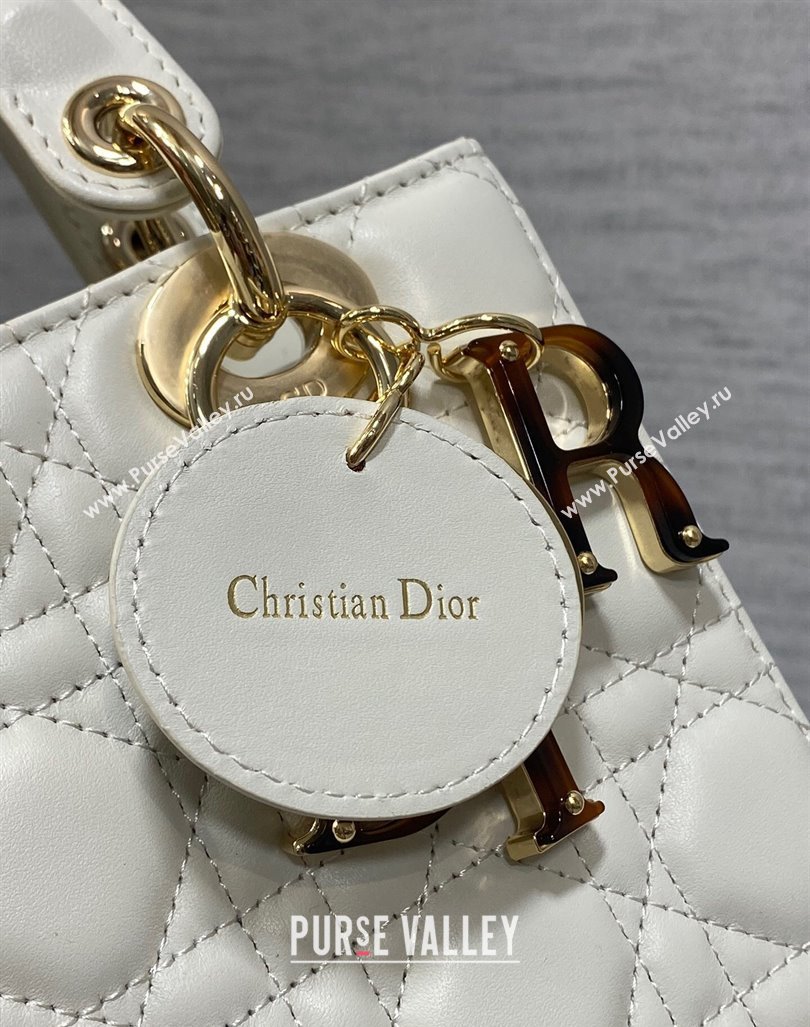 Dior Small Lady Dior Bag in White Cannage Lambskin with Brown Tortoiseshell-effect Link 2024 (XXG-241101091)