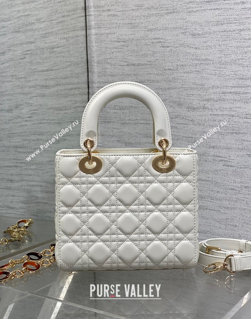 Dior Small Lady Dior Bag in White Cannage Lambskin with Brown Tortoiseshell-effect Link 2024 (XXG-241101091)