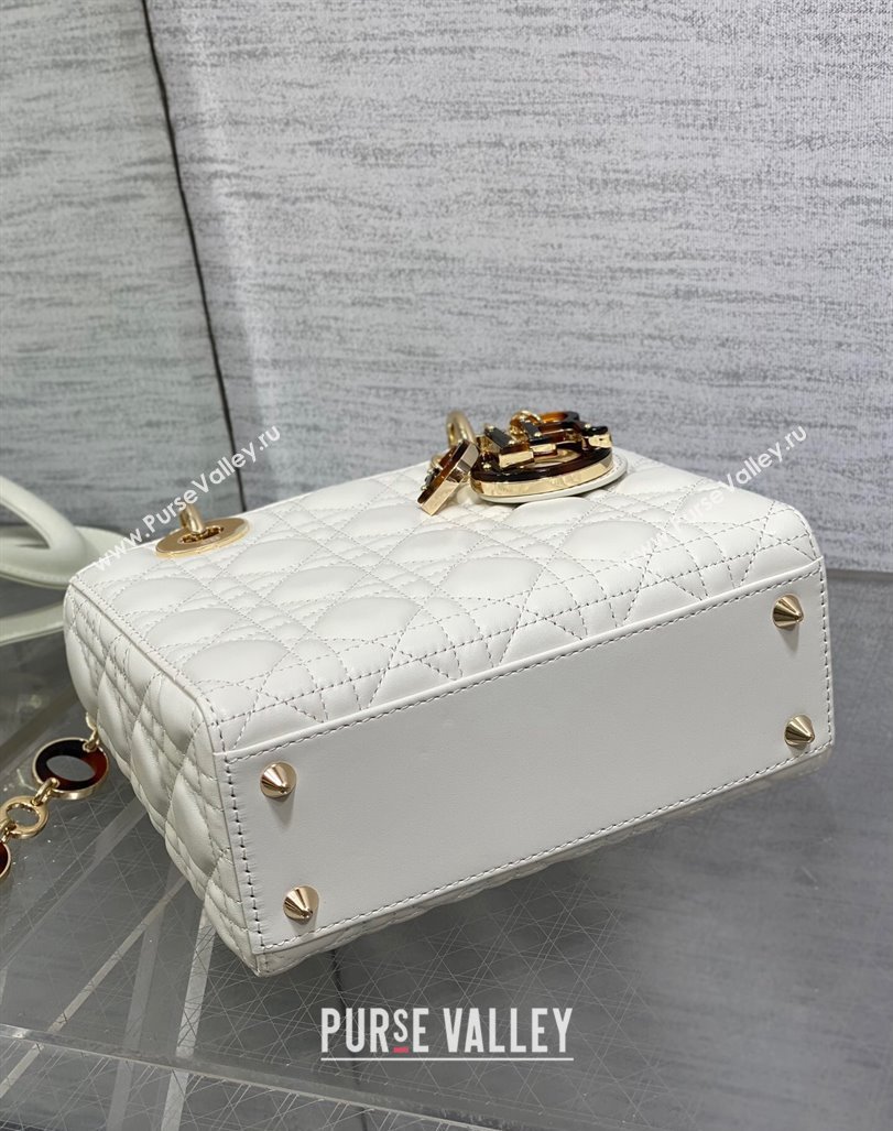 Dior Small Lady Dior Bag in White Cannage Lambskin with Brown Tortoiseshell-effect Link 2024 (XXG-241101091)