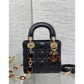 Dior Mini Lady Dior Bag in Black Cannage Lambskin with Brown Tortoiseshell-effect Link 2024 (XXG-241101090)