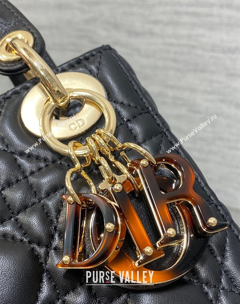 Dior Mini Lady Dior Bag in Black Cannage Lambskin with Brown Tortoiseshell-effect Link 2024 (XXG-241101090)