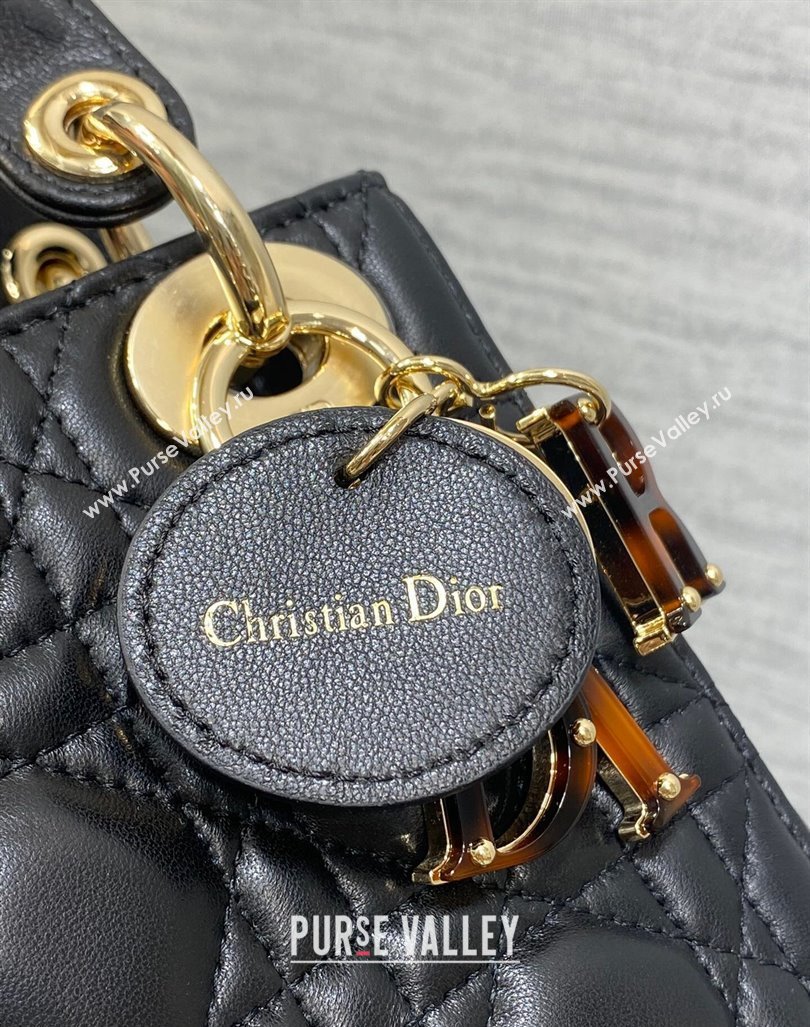 Dior Mini Lady Dior Bag in Black Cannage Lambskin with Brown Tortoiseshell-effect Link 2024 (XXG-241101090)