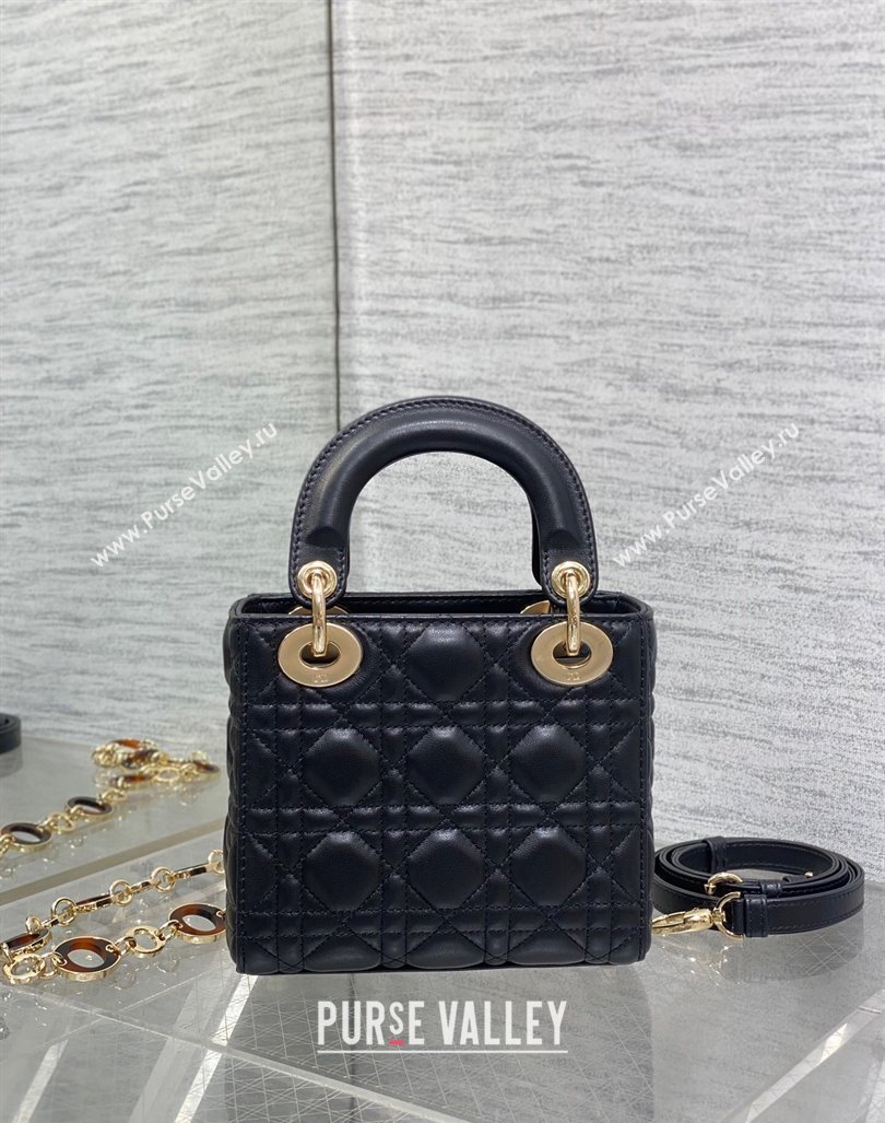 Dior Mini Lady Dior Bag in Black Cannage Lambskin with Brown Tortoiseshell-effect Link 2024 (XXG-241101090)