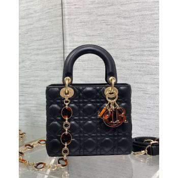 Dior Small Lady Dior Bag in Black Cannage Lambskin with Brown Tortoiseshell-effect Link 2024 (XXG-241101093)