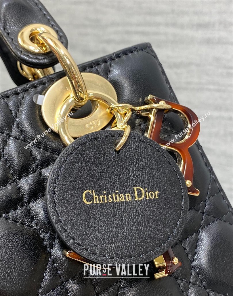 Dior Small Lady Dior Bag in Black Cannage Lambskin with Brown Tortoiseshell-effect Link 2024 (XXG-241101093)