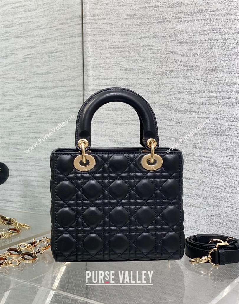 Dior Small Lady Dior Bag in Black Cannage Lambskin with Brown Tortoiseshell-effect Link 2024 (XXG-241101093)