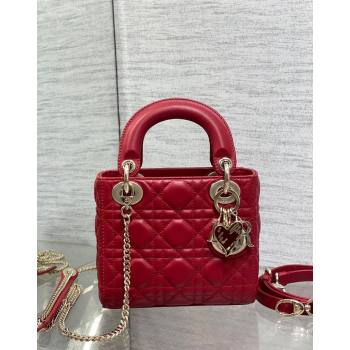 Dior Dioramour Mini Lady Dior Bag in Cannage Lambskin with Heart Charm Red 2024 (XXG-241101096)