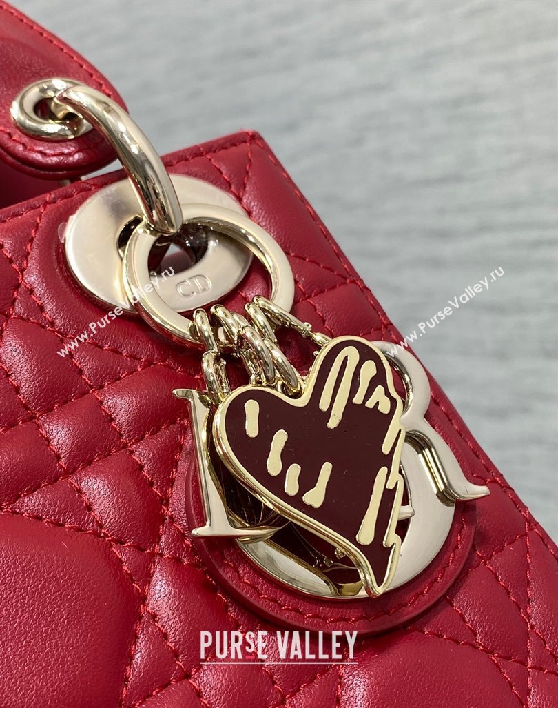 Dior Dioramour Mini Lady Dior Bag in Cannage Lambskin with Heart Charm Red 2024 (XXG-241101096)