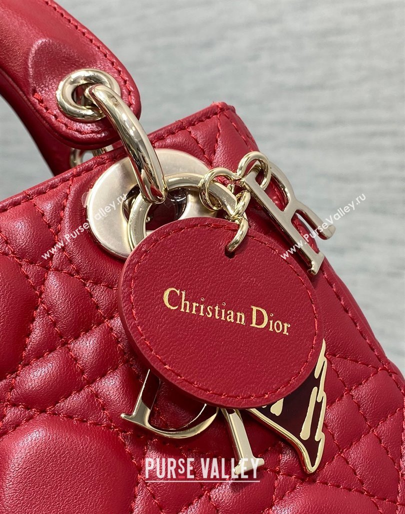 Dior Dioramour Mini Lady Dior Bag in Cannage Lambskin with Heart Charm Red 2024 (XXG-241101096)