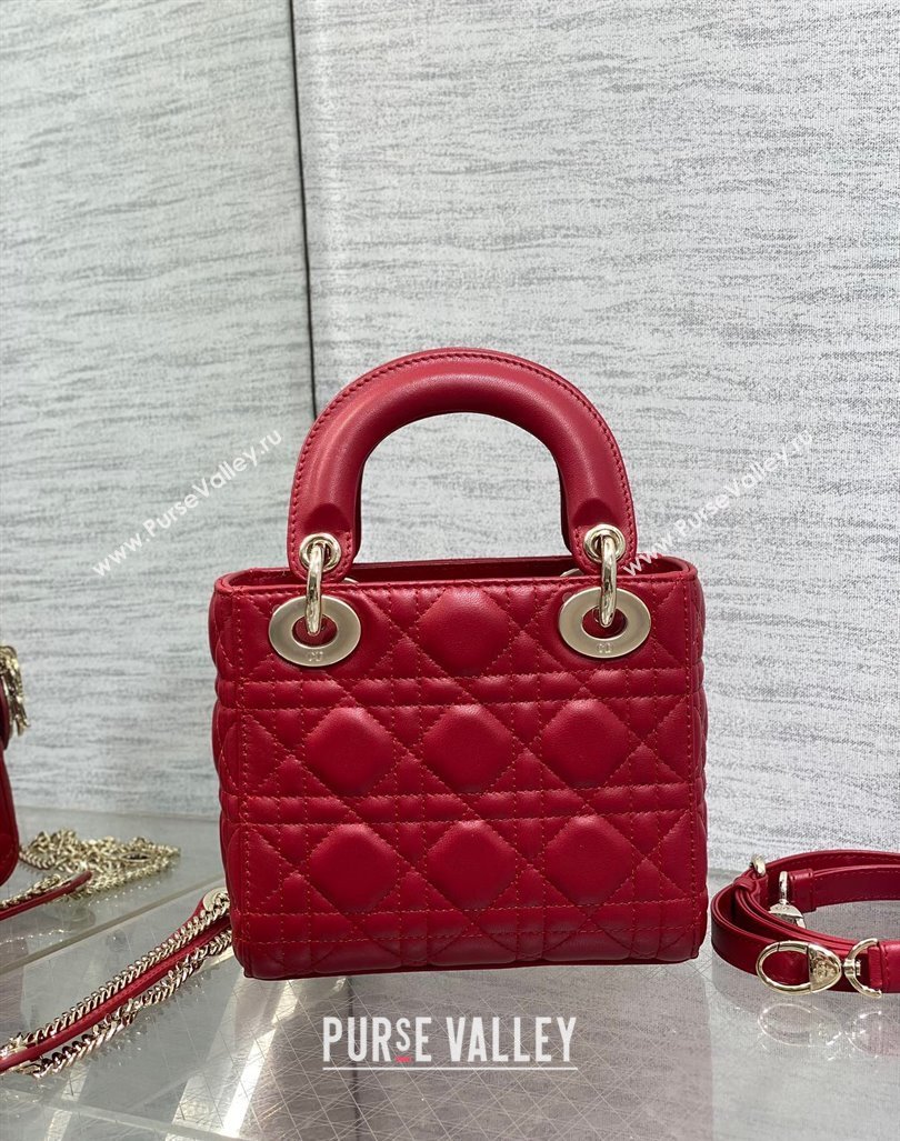 Dior Dioramour Mini Lady Dior Bag in Cannage Lambskin with Heart Charm Red 2024 (XXG-241101096)