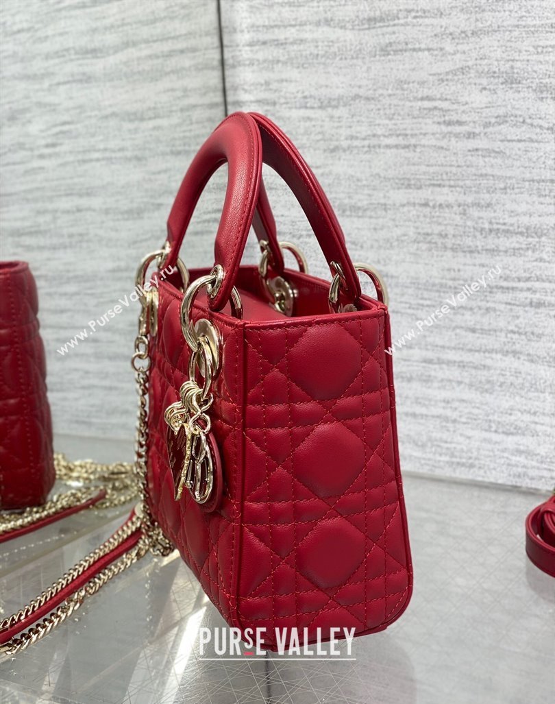 Dior Dioramour Mini Lady Dior Bag in Cannage Lambskin with Heart Charm Red 2024 (XXG-241101096)