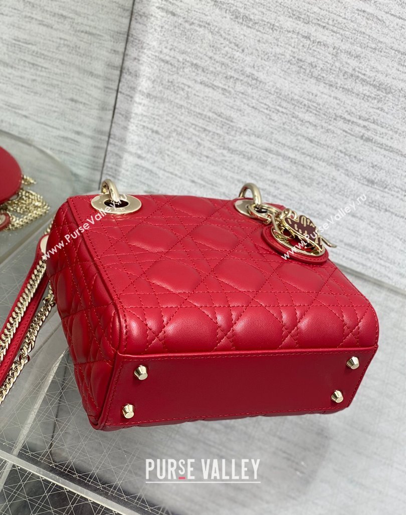 Dior Dioramour Mini Lady Dior Bag in Cannage Lambskin with Heart Charm Red 2024 (XXG-241101096)