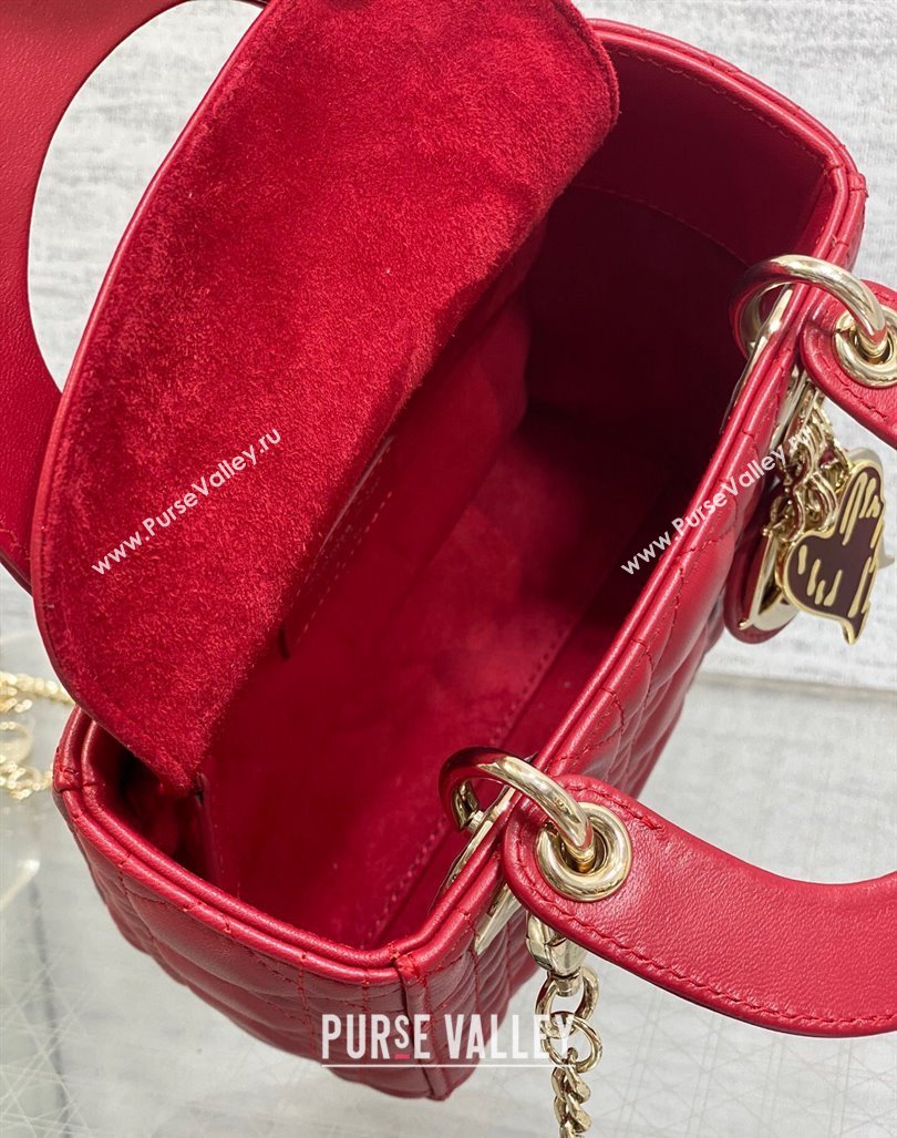 Dior Dioramour Mini Lady Dior Bag in Cannage Lambskin with Heart Charm Red 2024 (XXG-241101096)