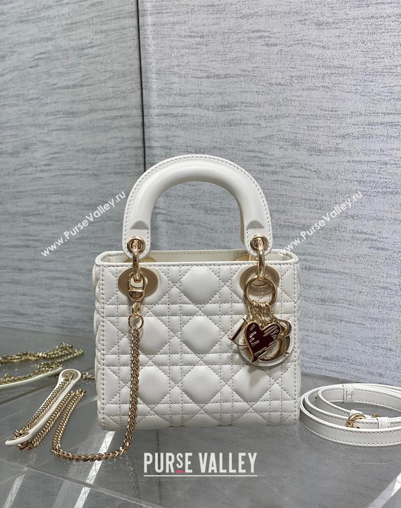 Dior Dioramour Mini Lady Dior Bag in Cannage Lambskin with Heart Charm 2024 (XXG-241101097)