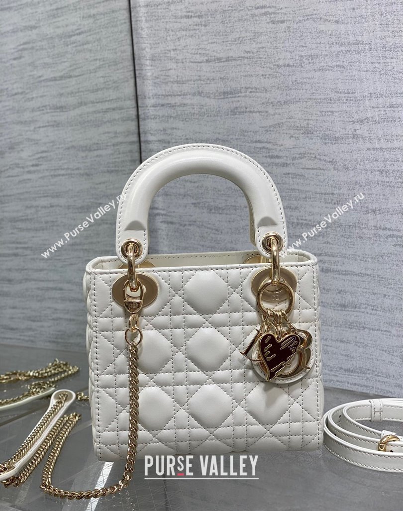 Dior Dioramour Mini Lady Dior Bag in Cannage Lambskin with Heart Charm 2024 (XXG-241101097)