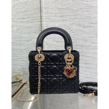 Dior Dioramour Mini Lady Dior Bag in Black Cannage Lambskin with Heart Charm 2024 (XXG-241101098)