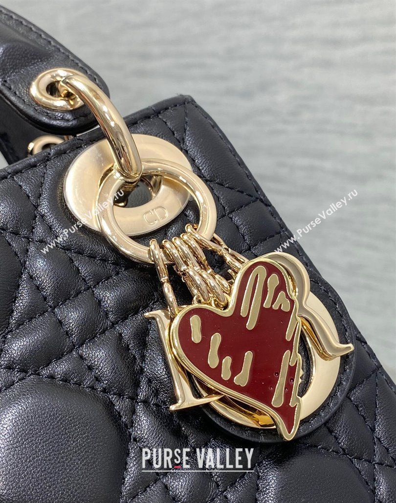 Dior Dioramour Mini Lady Dior Bag in Black Cannage Lambskin with Heart Charm 2024 (XXG-241101098)