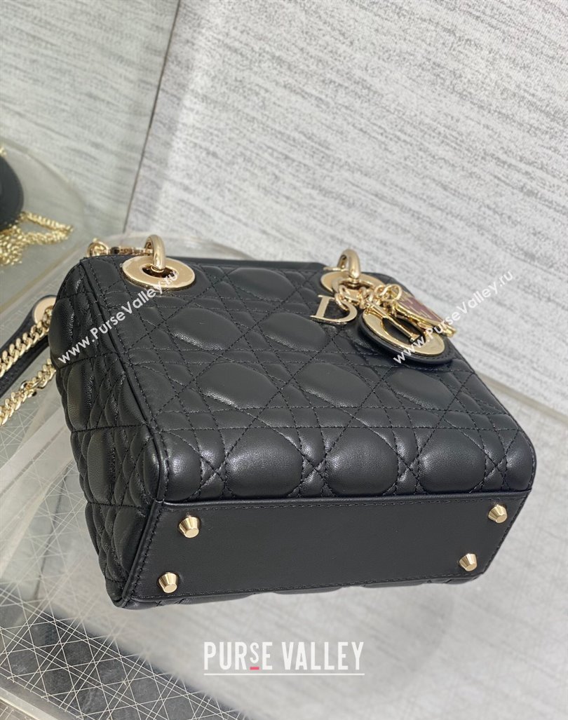 Dior Dioramour Mini Lady Dior Bag in Black Cannage Lambskin with Heart Charm 2024 (XXG-241101098)