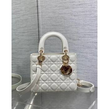 Dior Dioramour Small Lady Dior Bag in White Cannage Lambskin with Heart Charm 2024 (XXG-241101094)