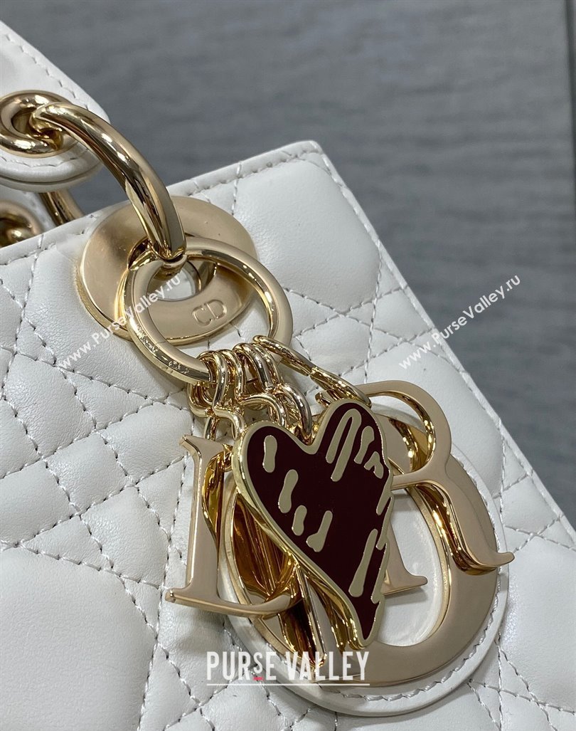 Dior Dioramour Small Lady Dior Bag in White Cannage Lambskin with Heart Charm 2024 (XXG-241101094)