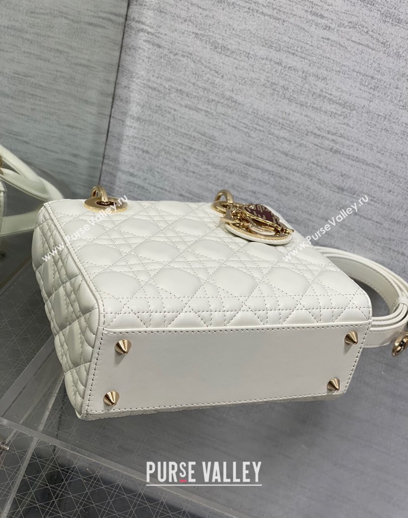 Dior Dioramour Small Lady Dior Bag in White Cannage Lambskin with Heart Charm 2024 (XXG-241101094)