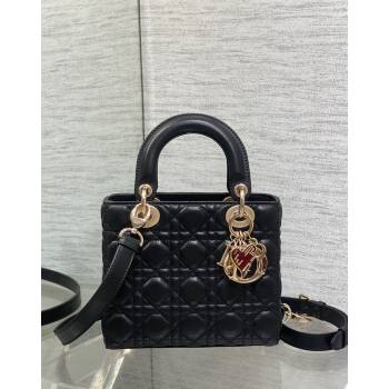 Dior Dioramour Small Lady Dior Bag in Black Cannage Lambskin with Heart Charm 2024 (XXG-241101095)