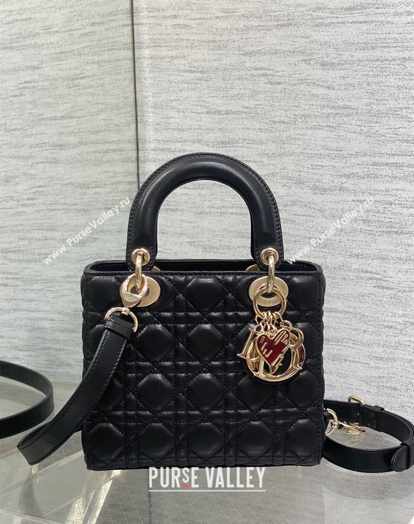 Dior Dioramour Small Lady Dior Bag in Black Cannage Lambskin with Heart Charm 2024 (XXG-241101095)