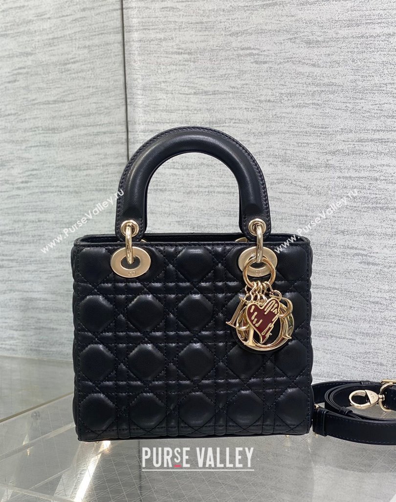 Dior Dioramour Small Lady Dior Bag in Black Cannage Lambskin with Heart Charm 2024 (XXG-241101095)