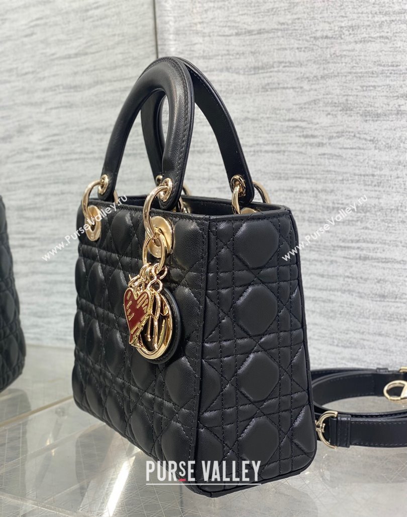 Dior Dioramour Small Lady Dior Bag in Black Cannage Lambskin with Heart Charm 2024 (XXG-241101095)