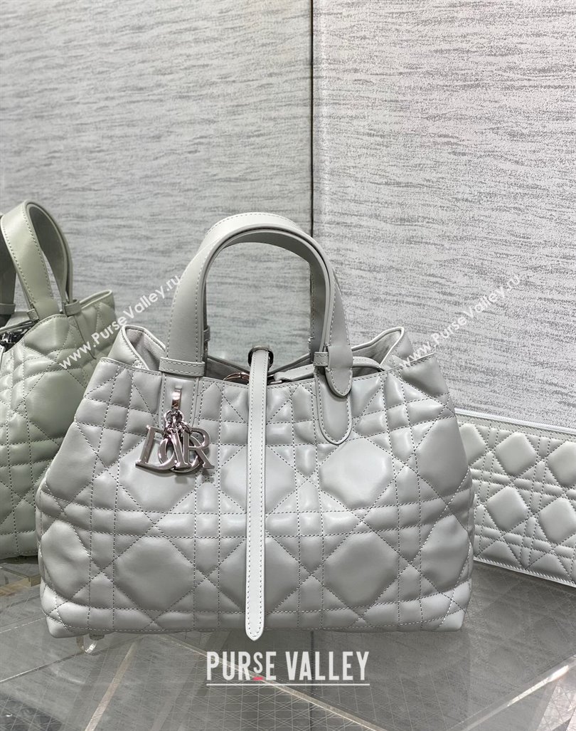 Dior Medium Toujours Tote bag in Macrocannage Calfskin Cloud Grey 2024 (XXG-241101099)