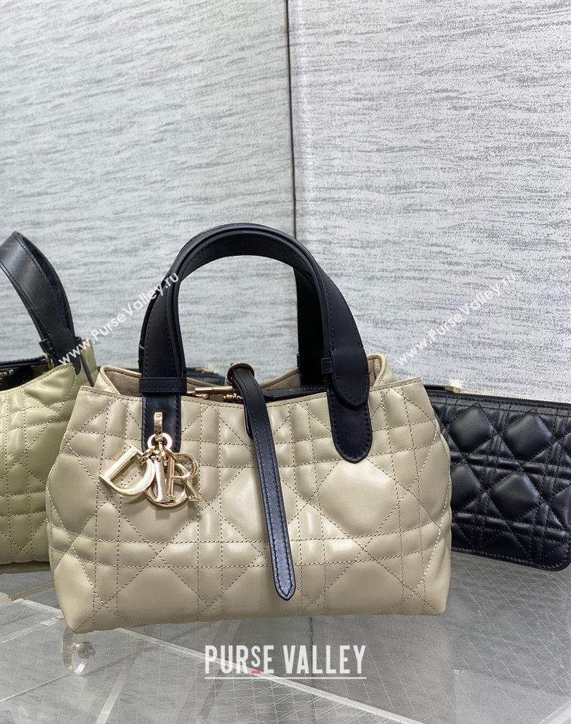 Dior Small Toujours Tote bag in Macrocannage Calfskin Beige/Black 2024 (XXG-241101105)