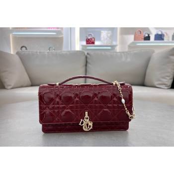 Dior My Dior Mini Bag in Patent Cannage Calfskin with Pearl 0980 Burgundy 2024 (BF-241031055)