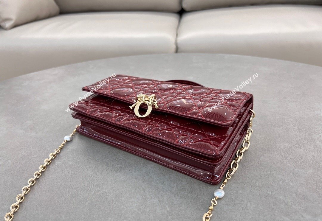 Dior My Dior Mini Bag in Patent Cannage Calfskin with Pearl 0980 Burgundy 2024 (BF-241031055)