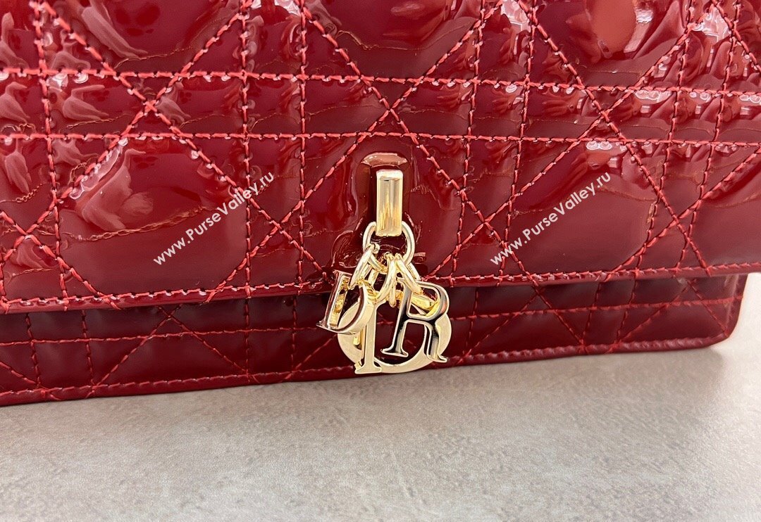 Dior My Dior Mini Bag in Patent Cannage Calfskin with Pearl 0980 Burgundy 2024 (BF-241031055)