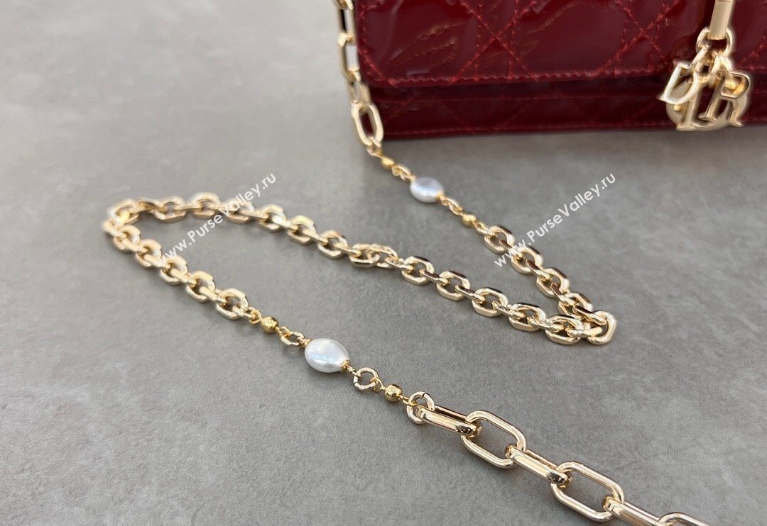 Dior My Dior Mini Bag in Patent Cannage Calfskin with Pearl 0980 Burgundy 2024 (BF-241031055)